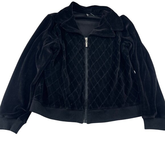 Jason Maxwell Petite Black Velour Full Zip Jacket PM quilted - Picture 1 of 4